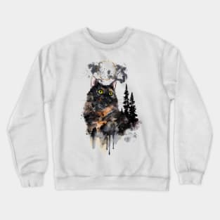 Forest Truffle Surreal Watercolor Tortoiseshell Cat Crewneck Sweatshirt